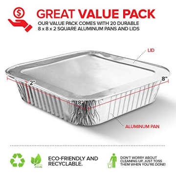 8x8 Foil Pans with Lids - Perfect for Cooking & Baking