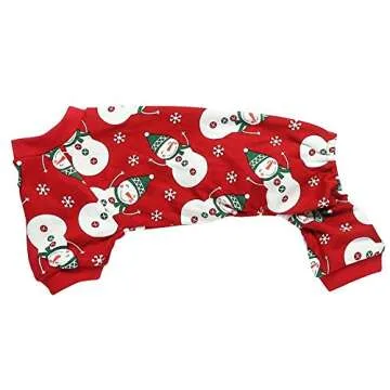 Lanyarco Snowman Christmas Cat Pajamas Onesie for XSmall Dogs Cats Kitten, Cotton Snowflake Pet Dog Christma Pajama PJS Red, Back 9" XSmall