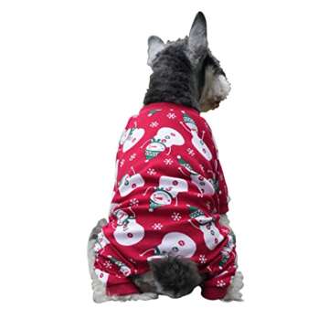 Lanyarco Snowman Christmas Cat Pajamas Onesie for XSmall Dogs Cats Kitten, Cotton Snowflake Pet Dog Christma Pajama PJS Red, Back 9" XSmall