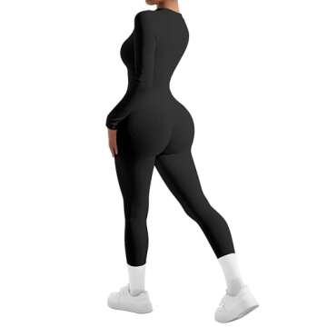 SUUKSESS Women Long Sleeve Ribbed Jumpsuit Sexy Zip up Front Workout One Piece Bodycon Jumpsuit Romper (Black, M)