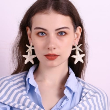 Unique Handmade Raffia Starfish Earrings for Summer