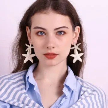 Unique Handmade Raffia Starfish Earrings for Summer