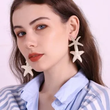 Unique Handmade Raffia Starfish Earrings for Summer
