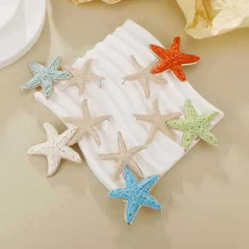 Unique Handmade Raffia Starfish Earrings for Summer