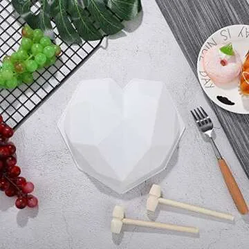 Patelai Silicone Heart Mold 7.8 Inch Chocolate Heart Shape Cake Mousse Dessert Baking Pan Silicone Love Fondant Mold with 8 Pcs Mini Wooden Hammers(White)