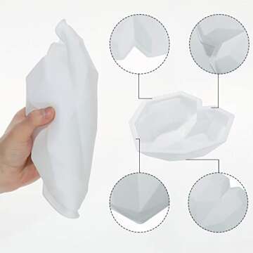 Patelai Silicone Heart Mold 7.8 Inch Chocolate Heart Shape Cake Mousse Dessert Baking Pan Silicone Love Fondant Mold with 8 Pcs Mini Wooden Hammers(White)