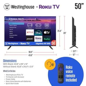 Westinghouse 50-Inch Edgeless Roku Smart TV with 4K HDR