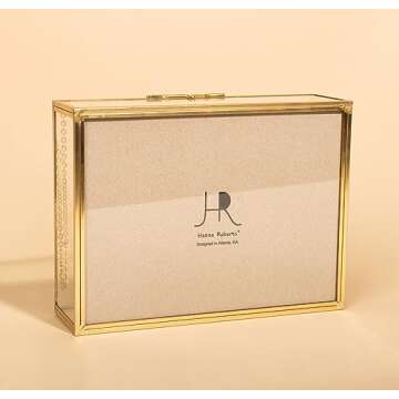 Glass Gold Metal with Chain and Velvet Bottom Jewelry Organizer Box | Card box for Weddings, Events, Baby Showers, and Birthdays