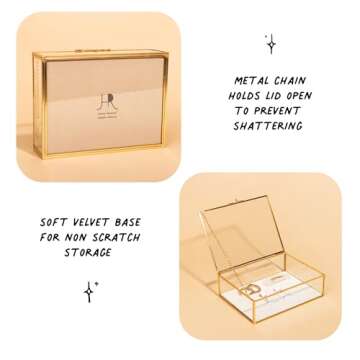 Glass Gold Metal with Chain and Velvet Bottom Jewelry Organizer Box | Card box for Weddings, Events, Baby Showers, and Birthdays