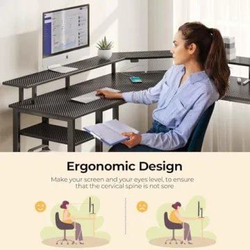 Stylish L Shaped Gaming Desk with LED Lights & Power Outlets