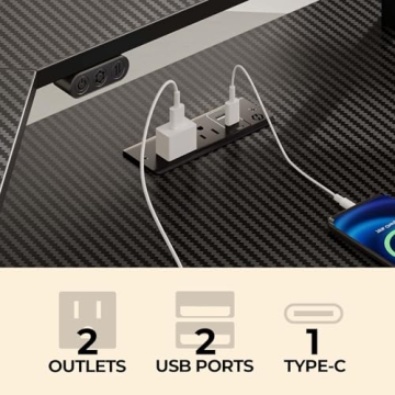 Stylish L Shaped Gaming Desk with LED Lights & Power Outlets