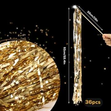 36pcs Wedding Send Off Wands, Light Up Hand Streamers with Shiny Foil Tinsel Glitter LED Ribbon Stic...