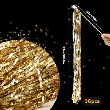 36pcs Wedding Send Off Wands, Light Up Hand Streamers with Shiny Foil Tinsel Glitter LED Ribbon Stic...