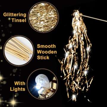 36pcs Wedding Send Off Wands, Light Up Hand Streamers with Shiny Foil Tinsel Glitter LED Ribbon Stick for Birthday Party Celebration Bridal Baby Shower