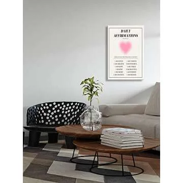 Daily Affirmations Aura Motivational Modern Canvas Wall Art，danish Trendy Pastel Minimalist Heart Shape Prints Painting Posters，cute Pink Girl Room Bedroom Wall Art Decor Aesthetic 24x36in Unframed