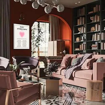 Daily Affirmations Aura Motivational Modern Canvas Wall Art，danish Trendy Pastel Minimalist Heart Shape Prints Painting Posters，cute Pink Girl Room Bedroom Wall Art Decor Aesthetic 24x36in Unframed