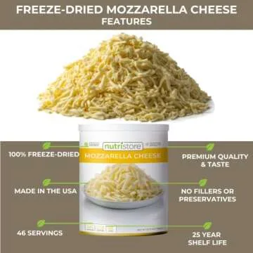 Nutristore Freeze Dried Mozzarella Cheese Shredded | Bulk Emergency Food Supply | Perfect for Campin...