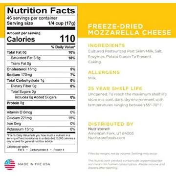 Nutristore Freeze Dried Mozzarella Cheese Shredded | Bulk Emergency Food Supply | Perfect for Camping, Backpacking and Everyday Meals or Snacking | 25 Year Shelf Life | #10 Can