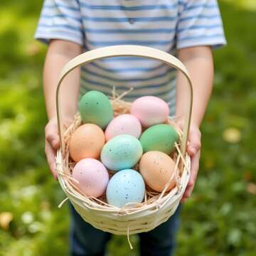 OLIKER 24 Pcs Easter Speckled Eggs, 2.4in 4 Colors Plastic Speckled Eggs and Vase Filler Faux Chicken Eggs for Easter Decorations Basket Filler Vase Decorating