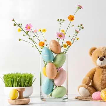 OLIKER 24 Pcs Easter Speckled Eggs, 2.4in 4 Colors Plastic Speckled Eggs and Vase Filler Faux Chicken Eggs for Easter Decorations Basket Filler Vase Decorating