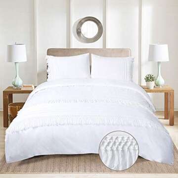 YINFUNG White Tassel Duvet Cover Set Fringe Cotton Boho King Textured Macrame Crochet 104x90 Fringe ...