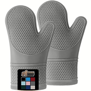 Gorilla Grip BPA-Free Soft Silicone Oven Mitts, Heat and Slip Resistant Thick Cotton Lined Cooking M...