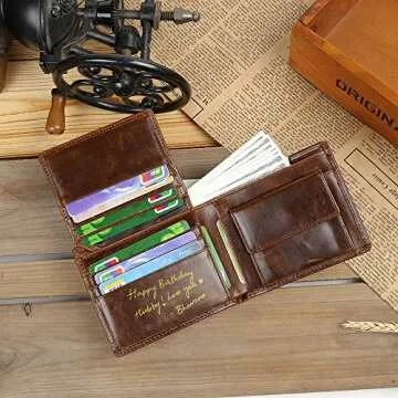 Glooraca Custom Engraved Wallet for Men Personalized Leather Wallet Personalized Birthday Christmas Father's Day Gifts for Men Husband Friends (Color 3)