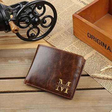 Glooraca Custom Engraved Wallet for Men Personalized Leather Wallet Personalized Birthday Christmas Father's Day Gifts for Men Husband Friends (Color 3)