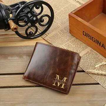 Glooraca Custom Engraved Wallet for Men Personalized Leather Wallet Personalized Birthday Christmas Father's Day Gifts for Men Husband Friends (Color 3)