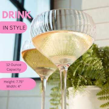 Sisterly Drinkware Vintage Pink Coupe Glasses, Cocktail Glasses Set of 2, 12 Ounces, For Martinis, C...