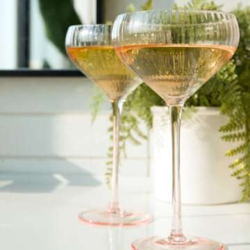 Sisterly Drinkware Vintage Pink Coupe Glasses, Cocktail Glasses Set of 2, 12 Ounces, For Martinis, Cocktails and Mocktails