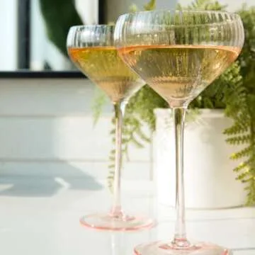 Sisterly Drinkware Vintage Pink Coupe Glasses, Cocktail Glasses Set of 2, 12 Ounces, For Martinis, Cocktails and Mocktails