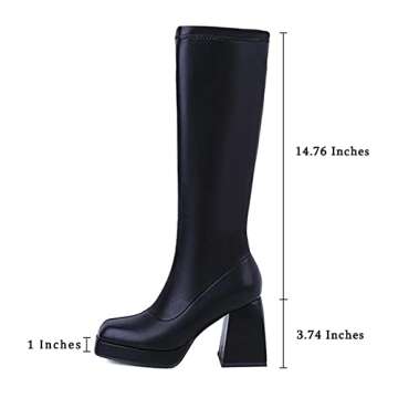 DOBOYG Women's Platform Boots Go Go Boots Knee High Boots Stretchy Square Toe Chunky Block Heeled Boots