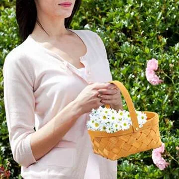 Clispeed Portable Handmade Rattan Storage Container Storage Basket Houseware Storage Basket Wooden Woven Storage Basket with Handle (Small)