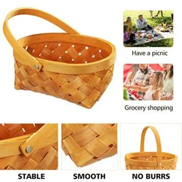 Clispeed Portable Handmade Rattan Storage Container Storage Basket Houseware Storage Basket Wooden Woven Storage Basket with Handle (Small)