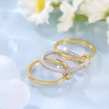 RAIFIN 18k Gold Plated Stackable Rings for Women, 3 Rings Set with CZ Cubic Zirconia Band, Silver and Gold Rings for Women Non Tarnish Dainty Rings Set (Size 8)