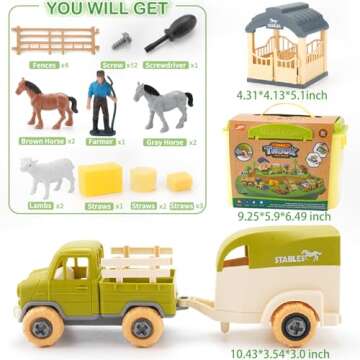 Eaciilee Sandbox Toys for Toddlers 1-3, DIY Take-Apart Truck, Trailer, Farm Animals, Horse, Lamb Fig...