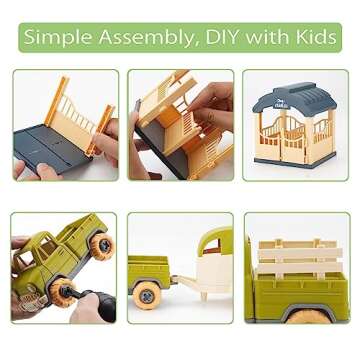 Eaciilee Sandbox Toys for Toddlers 1-3, DIY Take-Apart Truck, Trailer, Farm Animals, Horse, Lamb Figurines, Screwdriver - Sand Toy Trucks Toy PlaySet for Age 3-5 Years Old Kids