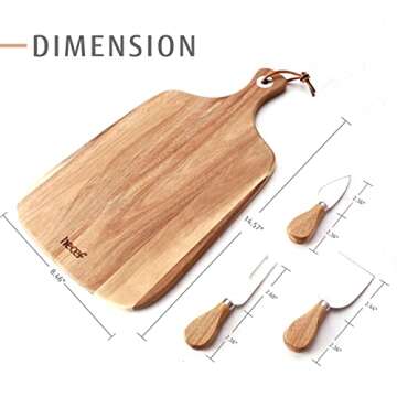 Hecef Bigger Acacia Wood Cheese Board Set with Knives