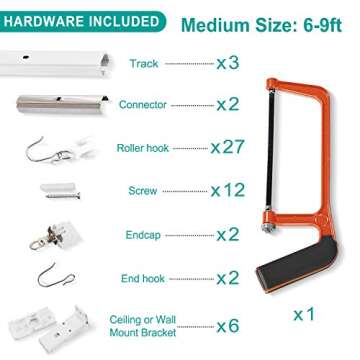 ChadMade Ceiling/Wall Mount Curtain Track Rod Set with Hooks, 6ft - 9ft Adjustable Length Window Rod Track Curtain Rail System For Living Room Bedroom, Work with Grommet and Pinch Pleated Curtain