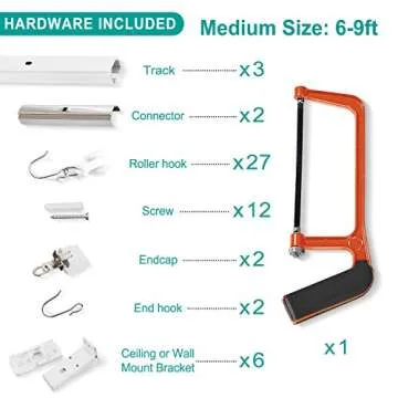 ChadMade Ceiling/Wall Mount Curtain Track Rod Set with Hooks, 6ft - 9ft Adjustable Length Window Rod Track Curtain Rail System For Living Room Bedroom, Work with Grommet and Pinch Pleated Curtain