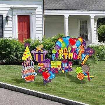 URATOT 8 Pack Happy Birthday Yard Signs Lawn sign Balloons Yard Sign Colorful Balloon Happy Birthday Lawn Decorations Lawn sign Party Decorations