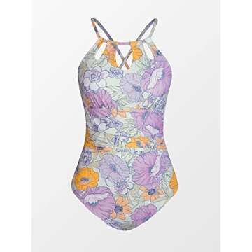 CUPSHE Women Swimsuit One Piece Tummy Control Ruched Self Tie Cutout Floral Bathing Suit, XS Lavender