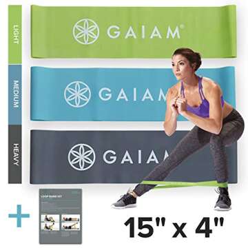 Gaiam Restore Mini Band Kit, Set of 3, Light, Medium, Heavy Lower Body Loop Resistance Bands for Leg...