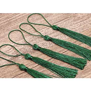 Tupalizy Mini Silky Handmade Soft Flossy Bookmark Tassels with Cord Loop for Keychain Earring Jewelry Making, Souvenir, Graduation, Clothing Sewing, Gift Tag DIY Craft Projects, 20PCS (Dark Green)