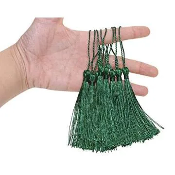 Tupalizy Mini Silky Handmade Soft Flossy Bookmark Tassels with Cord Loop for Keychain Earring Jewelry Making, Souvenir, Graduation, Clothing Sewing, Gift Tag DIY Craft Projects, 20PCS (Dark Green)