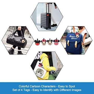 4 Pcs Set Mickey Minnie Silicone Travel Luggage Baggage Identification Labels ID Tag for Bag Suitcas...