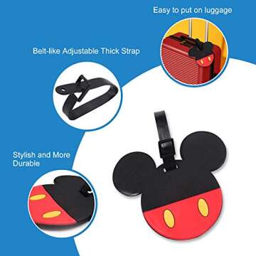 4 Pcs Set Mickey Minnie Silicone Travel Luggage Baggage Identification Labels ID Tag for Bag Suitcase Plane Cruise Ships with Belt Strap
