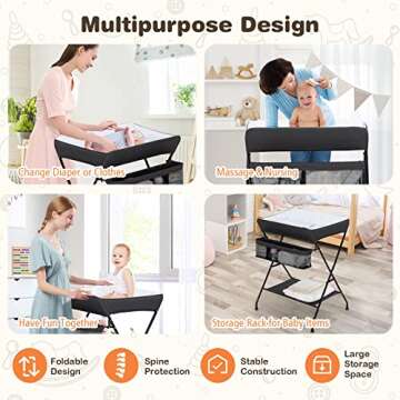 Costzon Changing Table, Portable Baby Changing Table Foldable Diaper Changing Station with Safety Be...