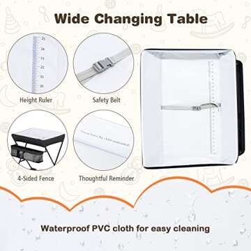 Costzon Changing Table, Portable Baby Changing Table Foldable Diaper Changing Station with Safety Belt, Large Storage Rack & Shelf, Nursery Organizer for Newborn Infant (Black)